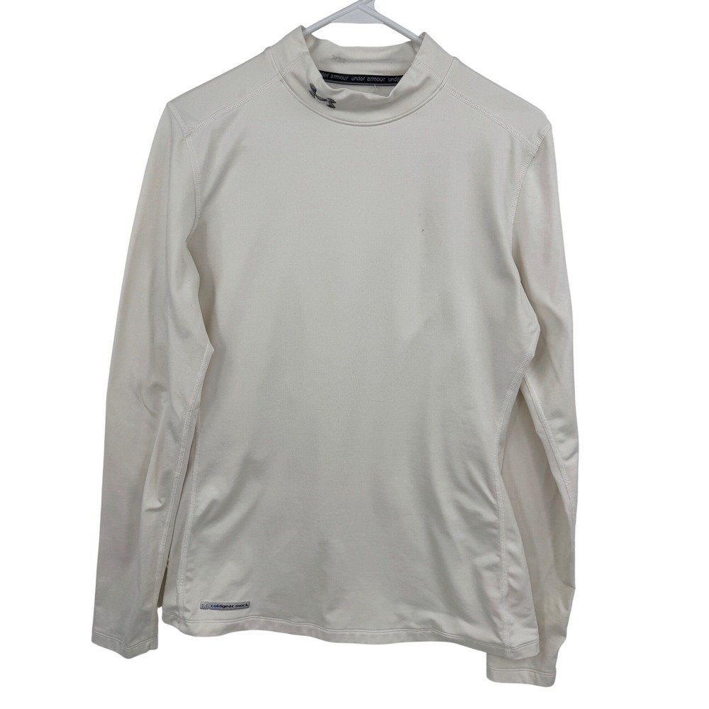 Under Armour Mens ColdGear Mock Neck Long Sleeve Base Layer Shirt White Large